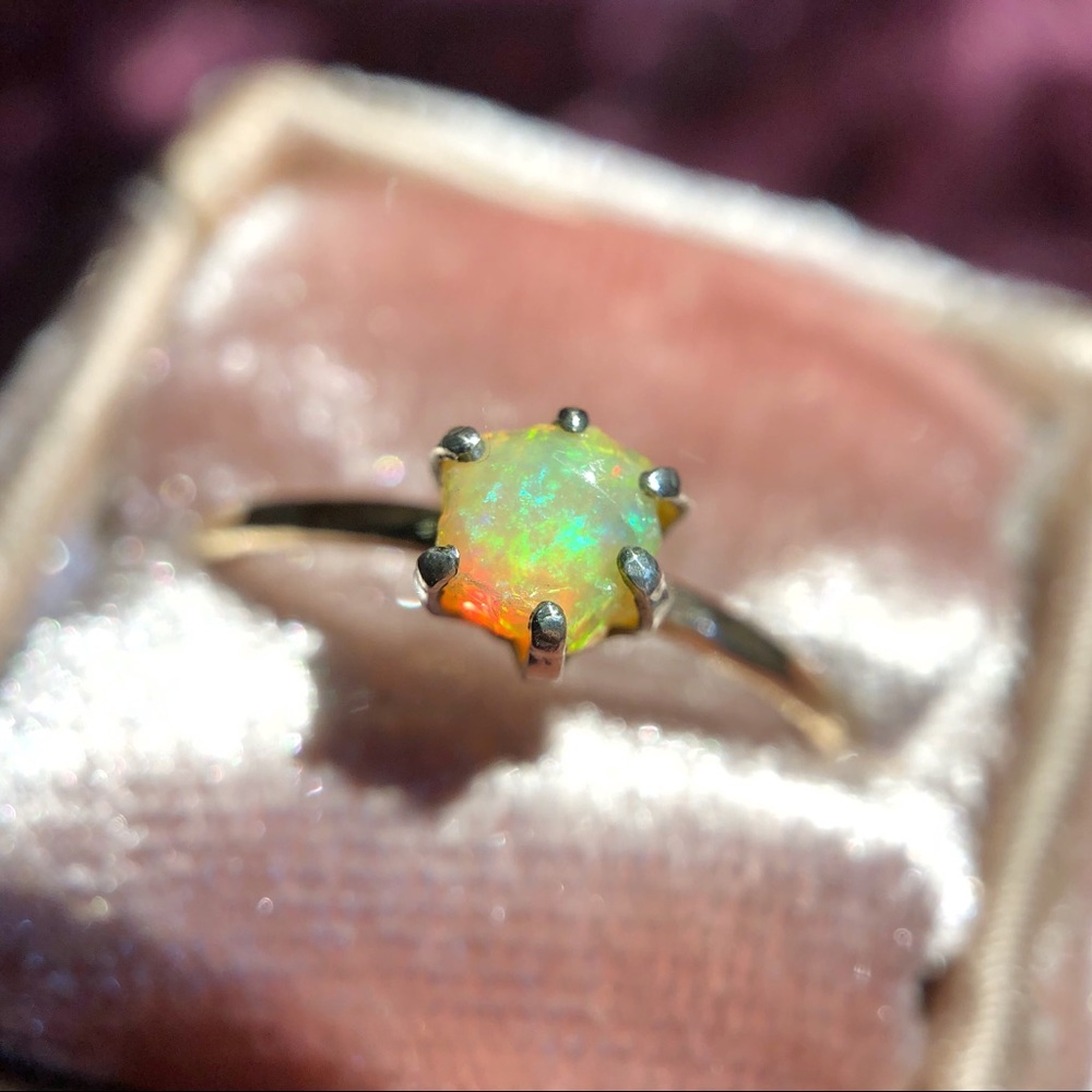 Handmade Rough Opal 14k & Silver Ring 6.5